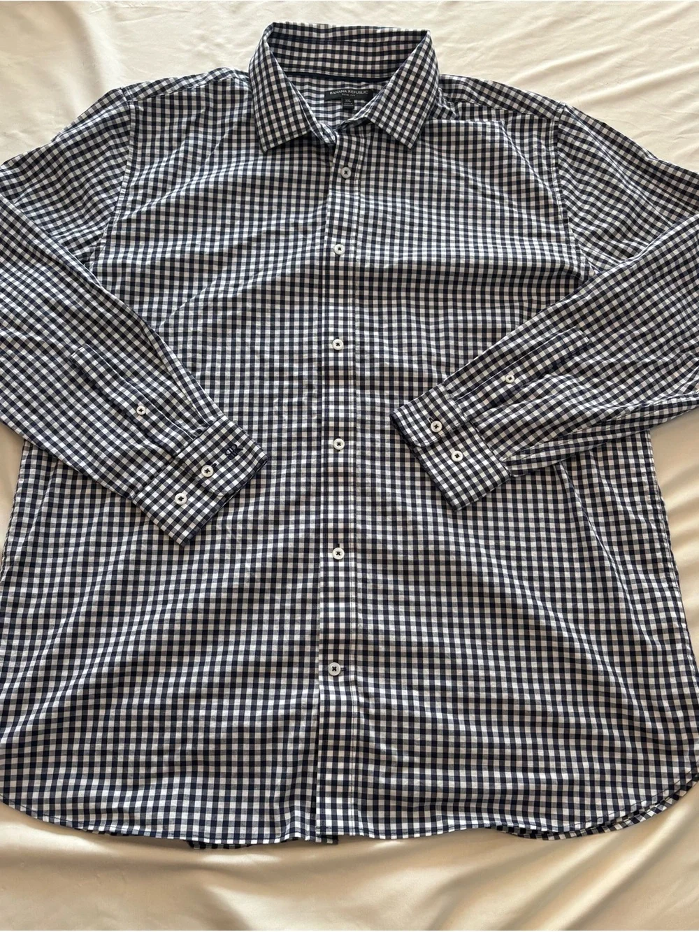 Banana Republic Navy and White Check Button-Up Dress Shirt